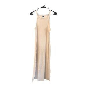 Old Navy Cream Ribbed Maxi Tank Dress Side Slits Large NWT
